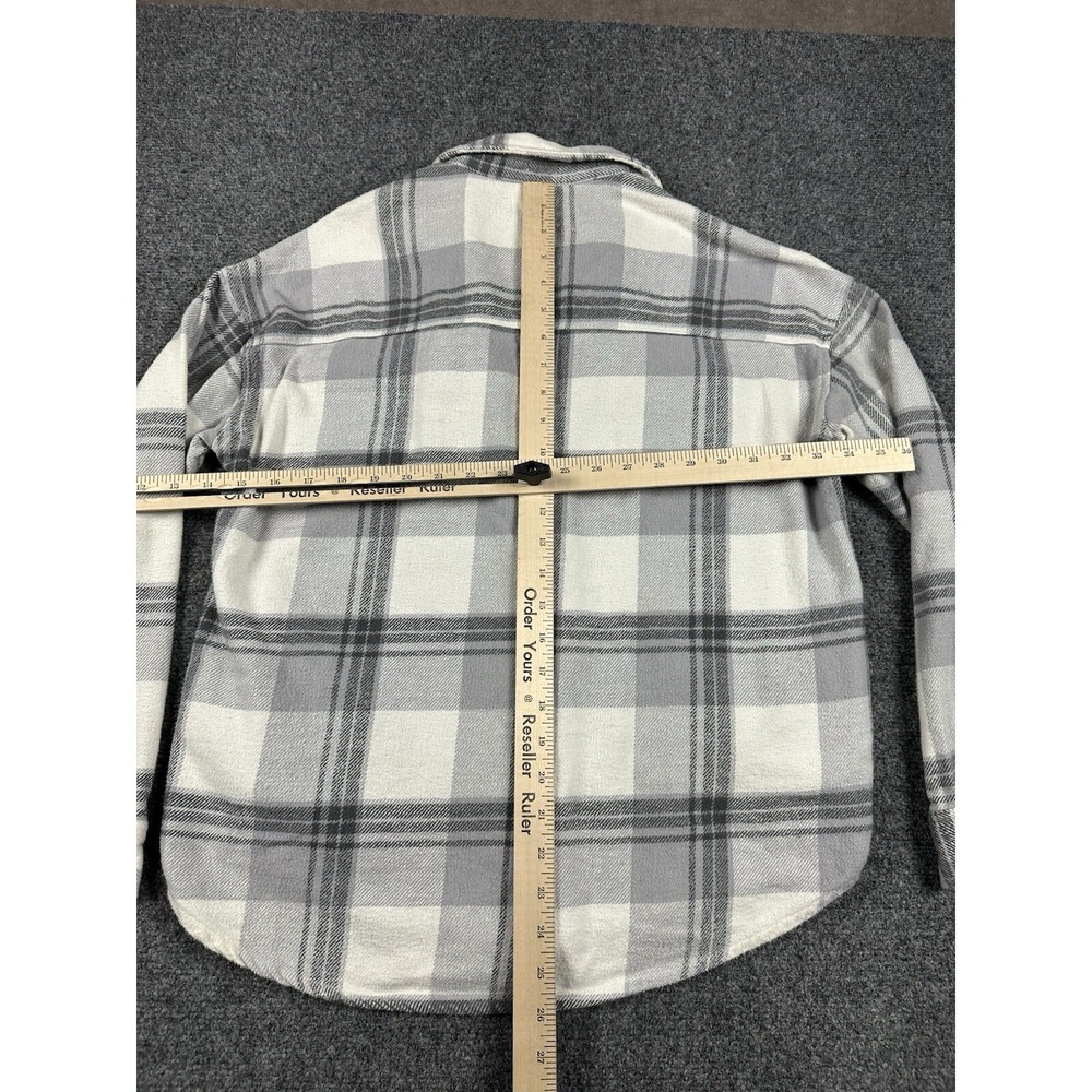 Hollister Boyfriend Fit Flannel Shirt Shacket Gray White Plaid Pockets Sz Small - Picture 6 of 7